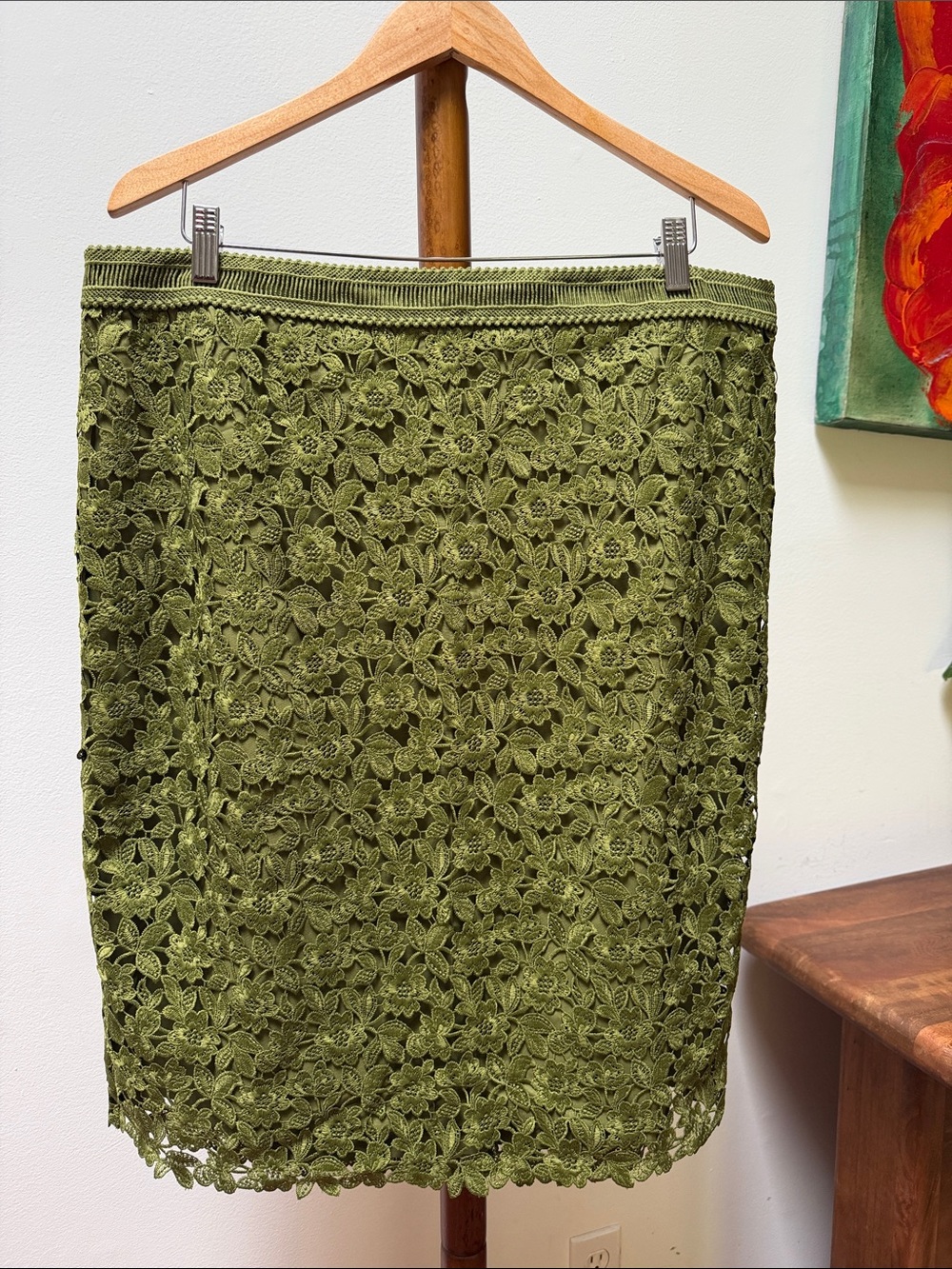 Ann Taylor Olive Lace Floral Pencil Skirt 16 New